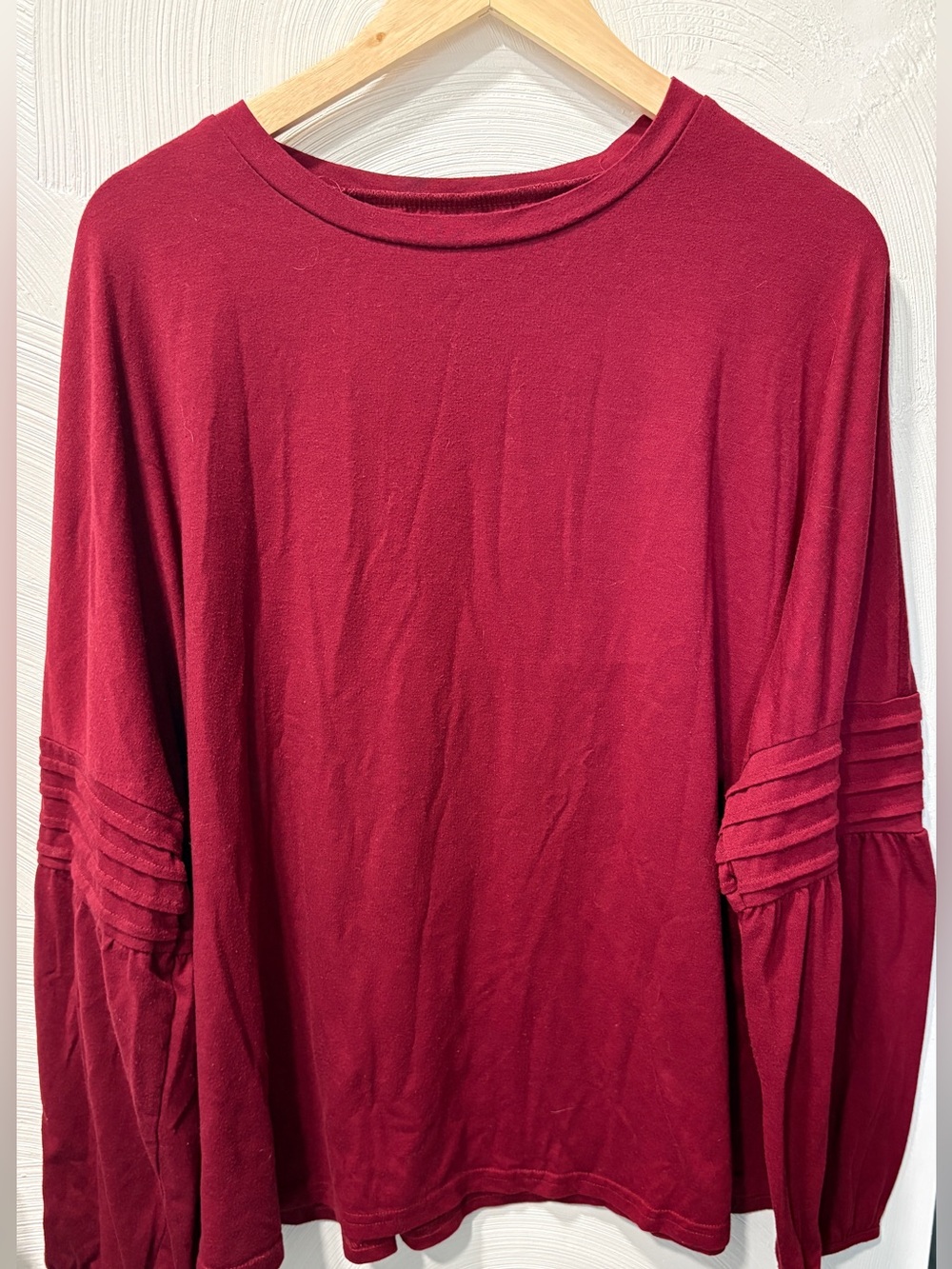 SHEIN Burgundy Long Sleeve Pleated Bell Sleeve Top